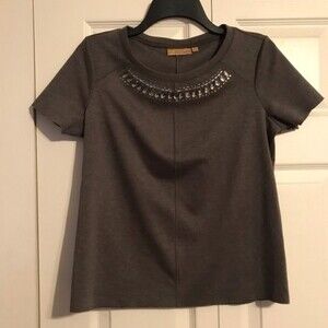 PRINCESS VERA WANG Size Medium Gray Top Jewels Shirt Crewneck Pullover
